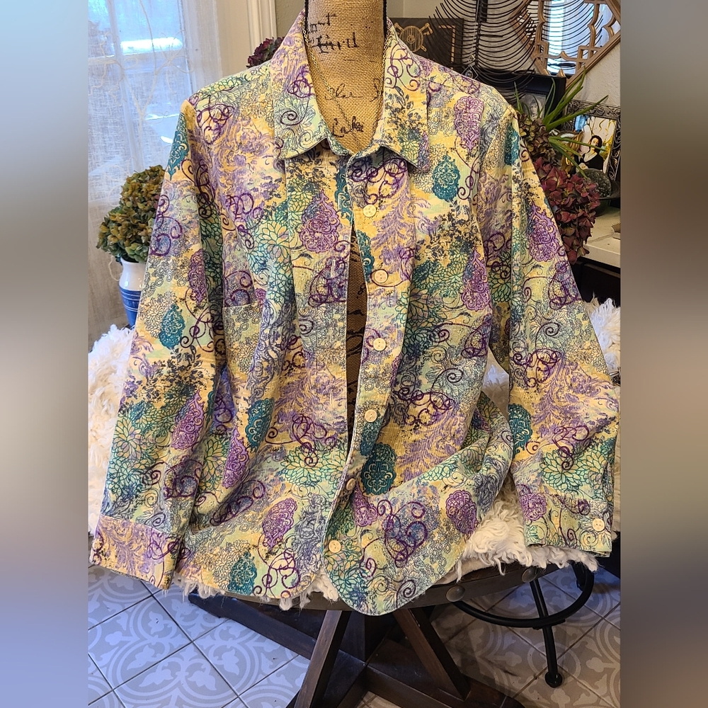 CJ Banks - Blue Floral Corduroy Overshirt - 2X